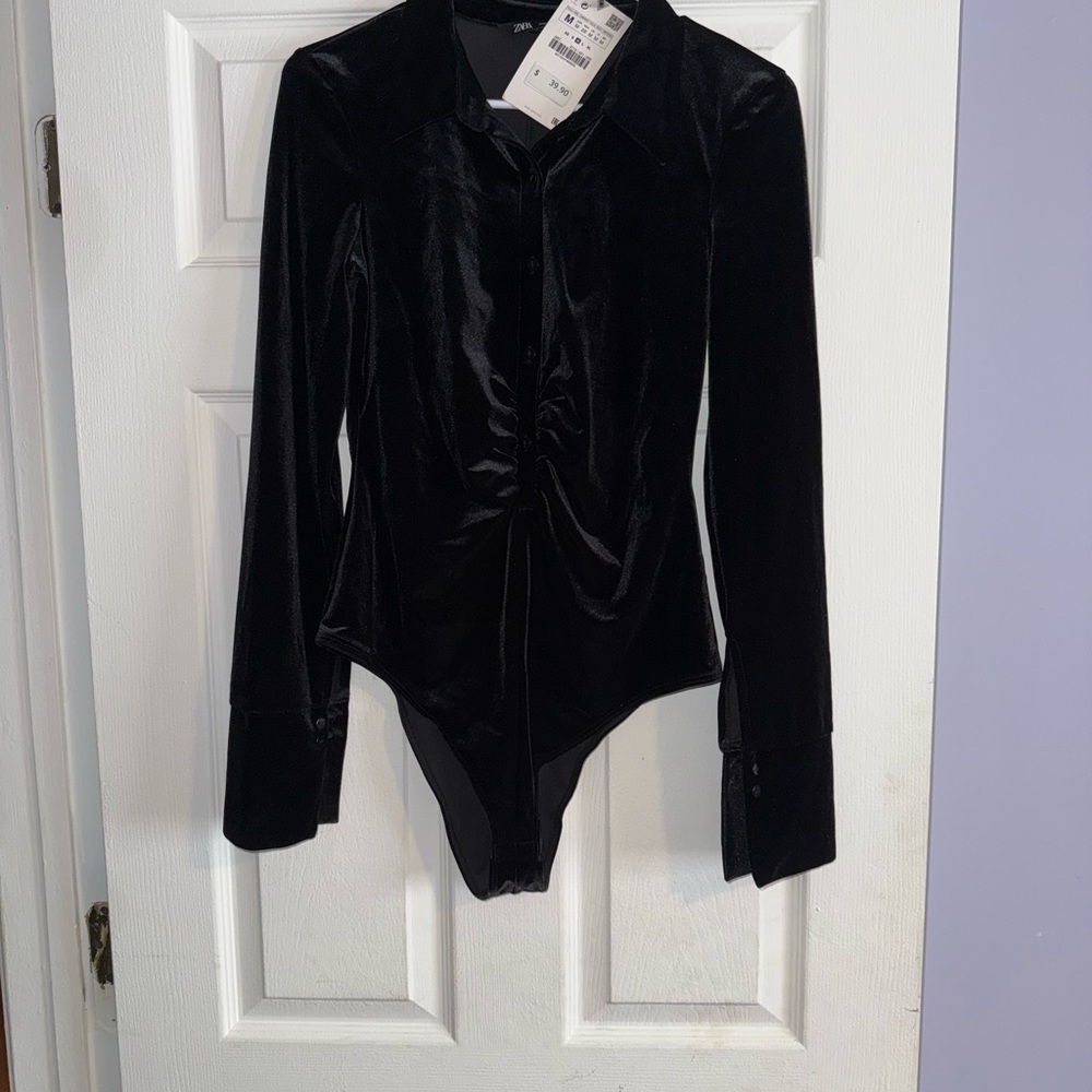Brand New Zara Black Velvet Women's Top